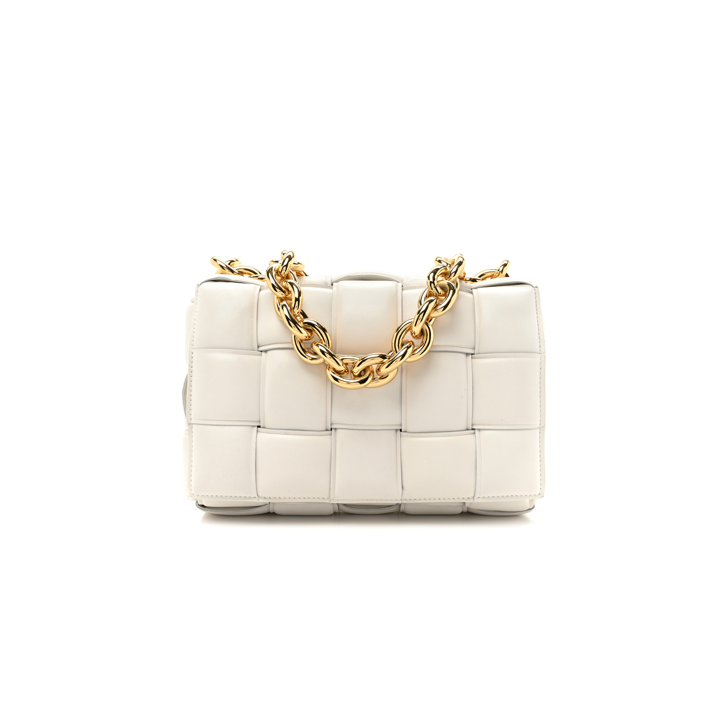 bo*te*ga Ve*ne*ta lambskin maxi intreccio padded chain cassette crossbody bag white (25*17*8cm)